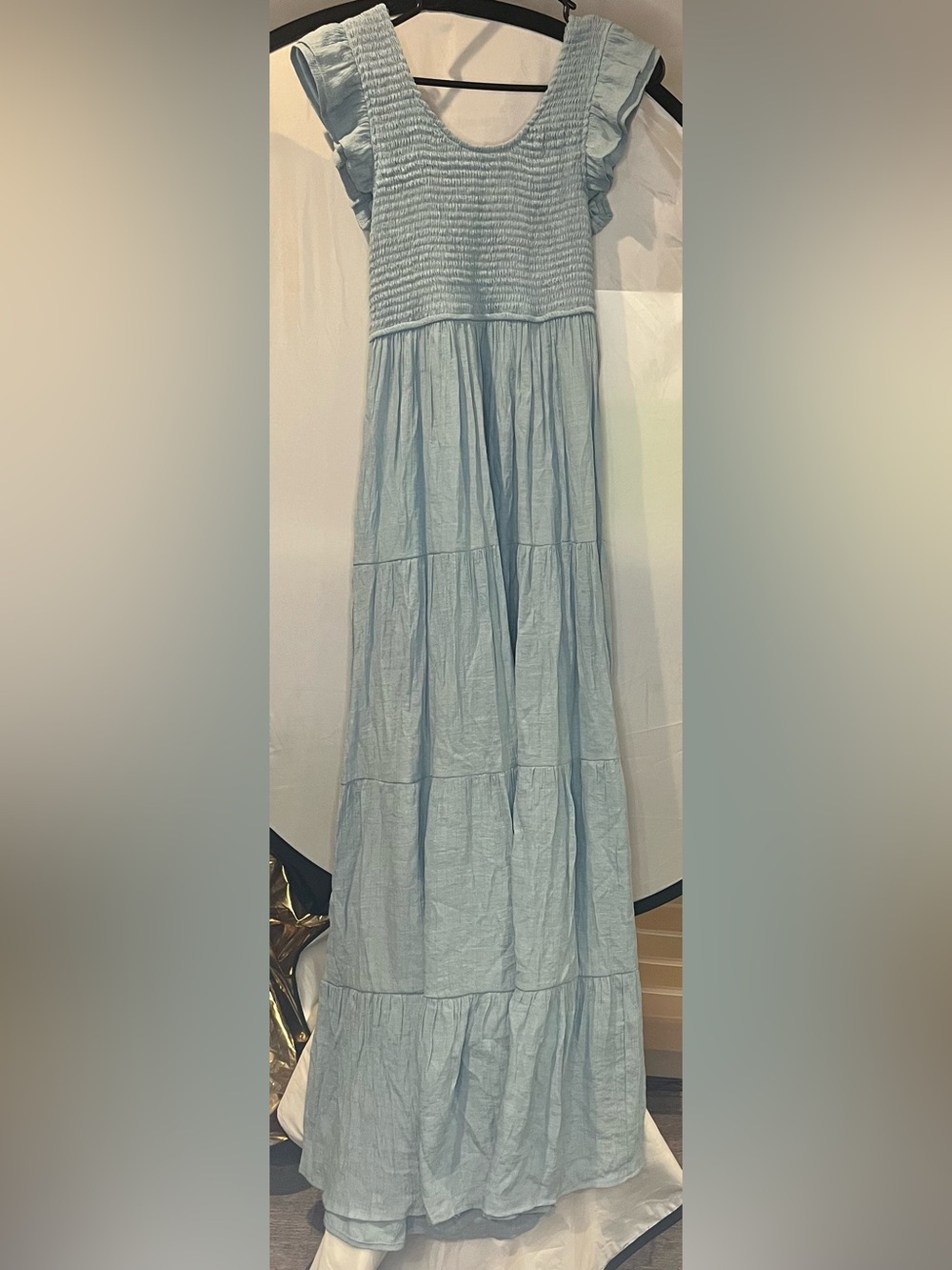 mahina Powder Blue Smocked Bodice Tiered Maxi Dress